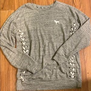 PINK grey lace up sweater